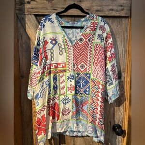 Johnny was Aztec silk tunic